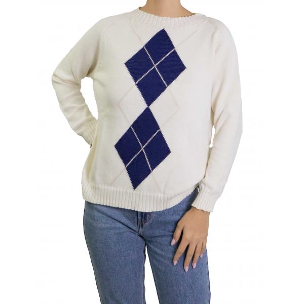 Maglioncino con rombi bicolore girocollo in cotone 